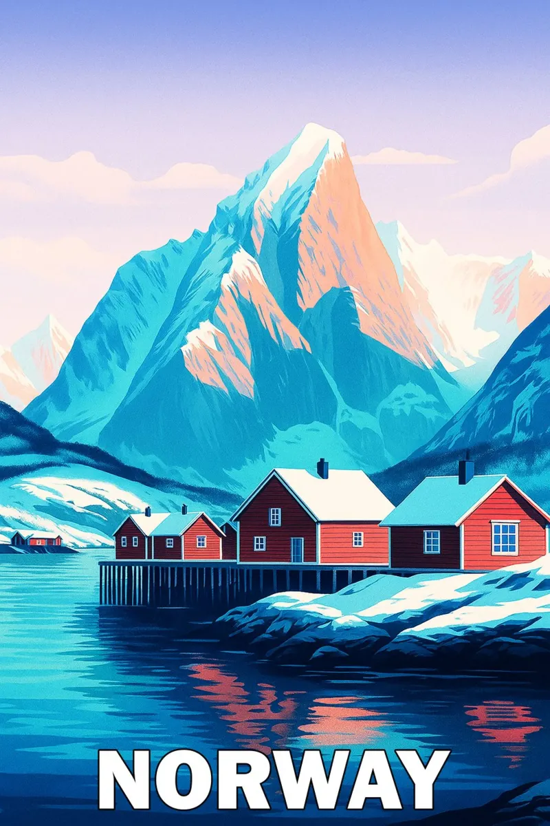 skyline norvegese pittura vettoriale poster con telaio in legno da adzkiya
