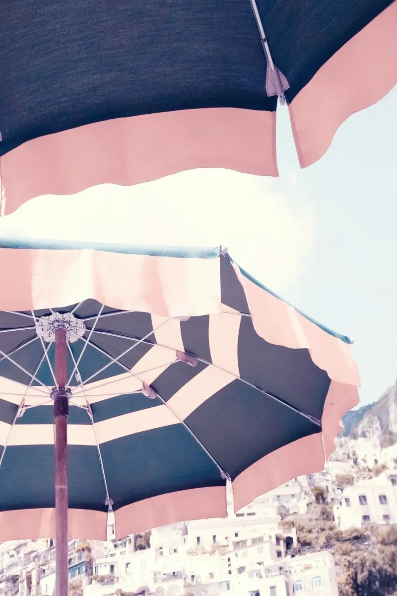 Positano Pink Beach Umbrella Coastal Summer View Hahnemühle von GraceDigitalArtCo
