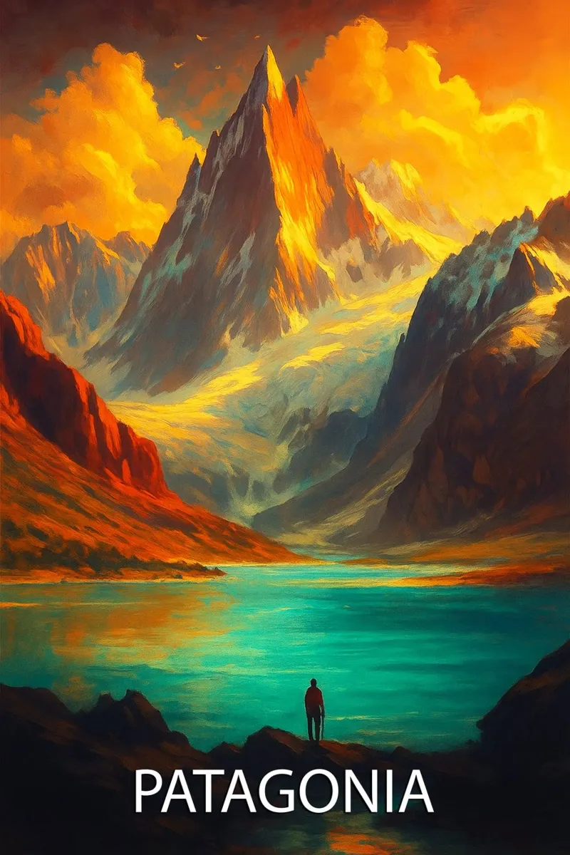 pittura vettoriale dello skyline della patagonia poster con telaio in alluminio da adzkiya