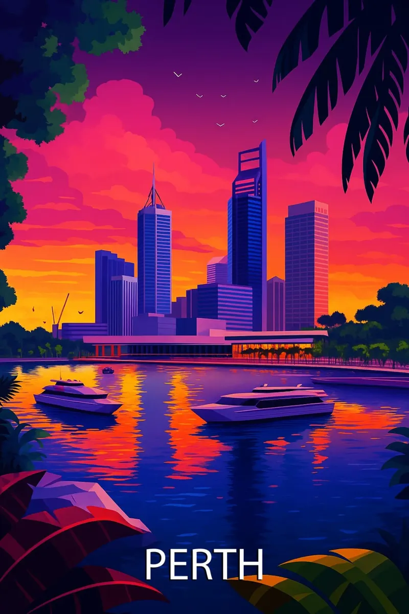 perth skyline vector schilderij canvas met Baklijst van adzkiya