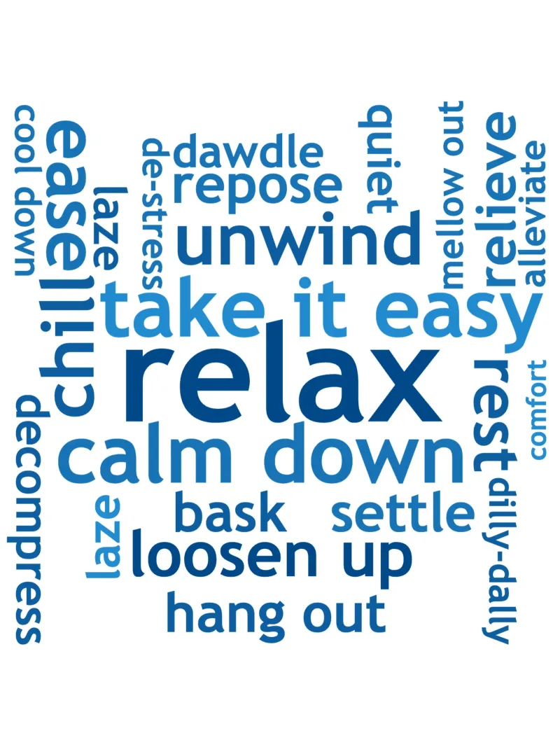 Relax Wortwolke blau Alu-Dibond von RB-Quotes