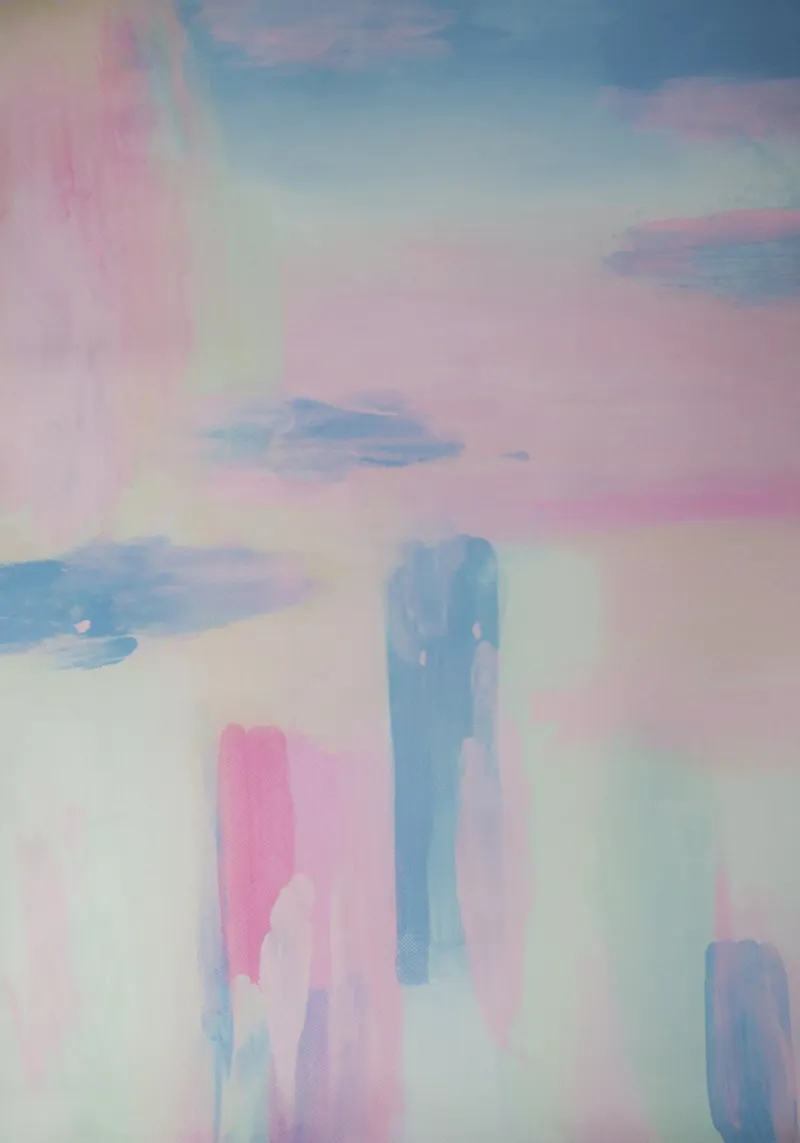 Amalfi Abstract Painting Pink and Blue poster con telaio in legno da GraceDigitalArtCo