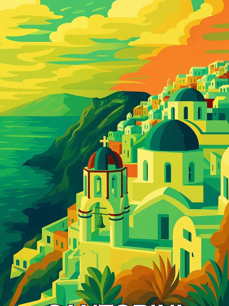 santorini skyline pintura vectorial metacrilato de adzkiya