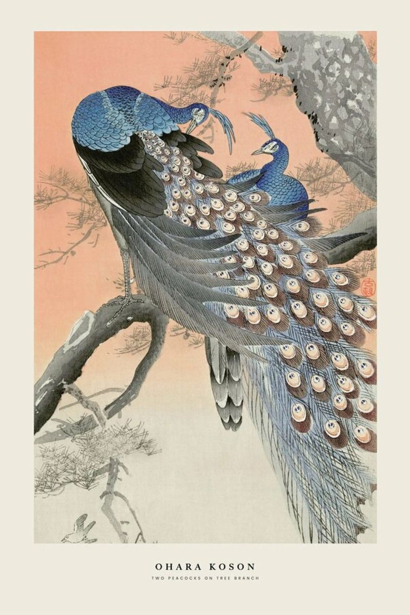 Koson - Two Peacocks on Tree Branch poster by Vintage by JUNIQE