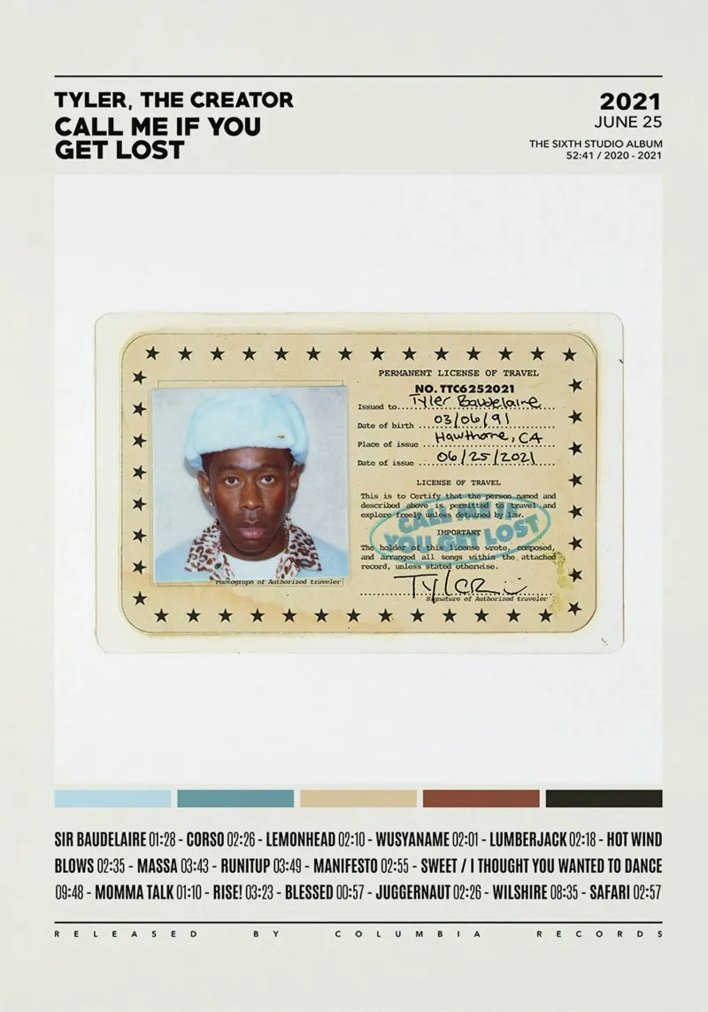 Minimalist Album Tyler The Creator - Call Me If You Get Lost acryl van edanfargol