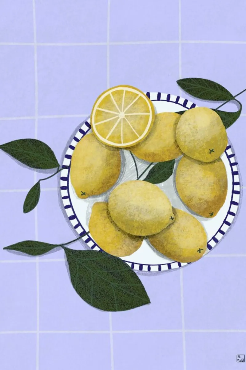 Lemons On Blue Tablecloth pellicola backlit da Be Mart