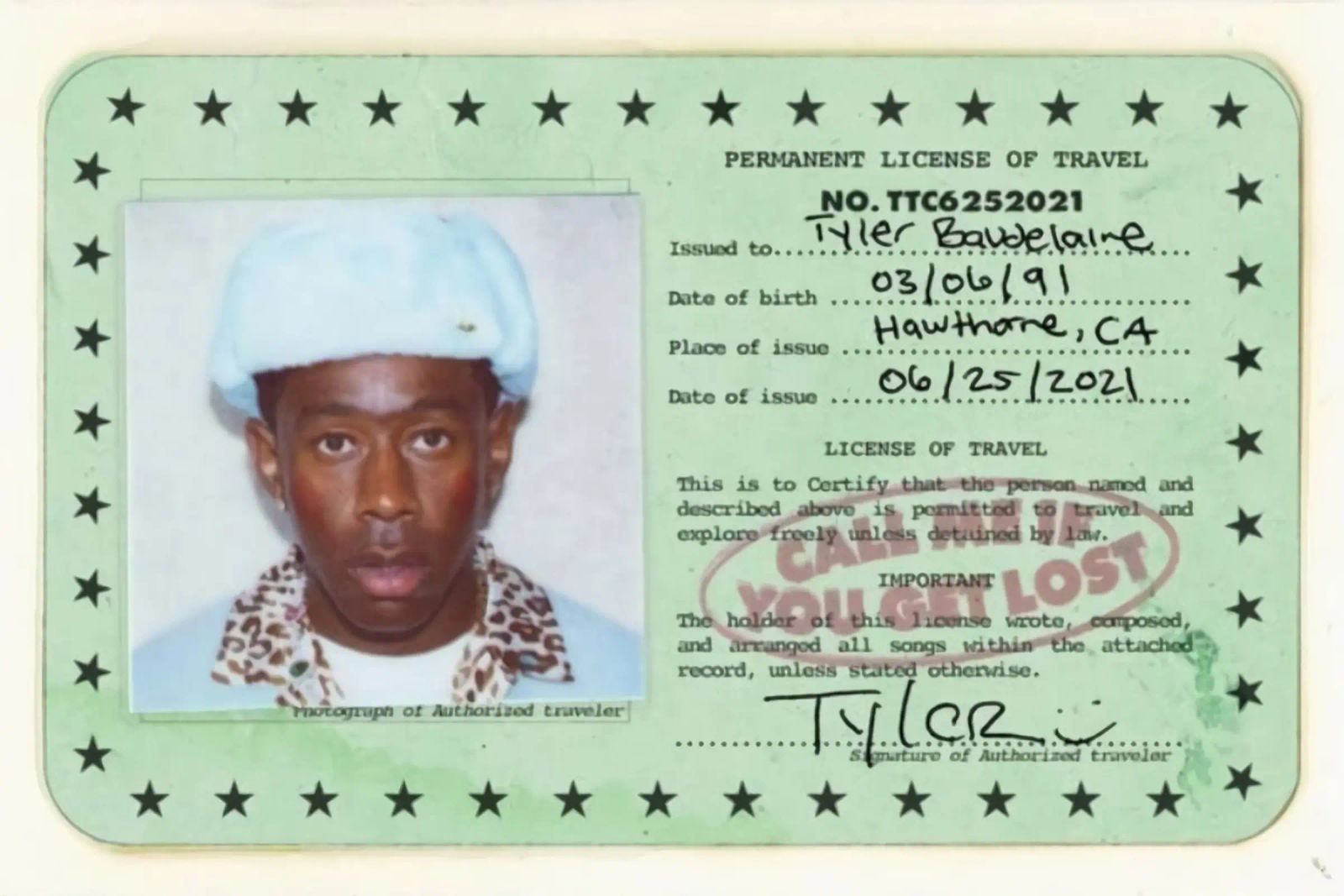 License Of Tyler The Creator - Call Me if You Get Lost poster con telaio in alluminio da edanfargol