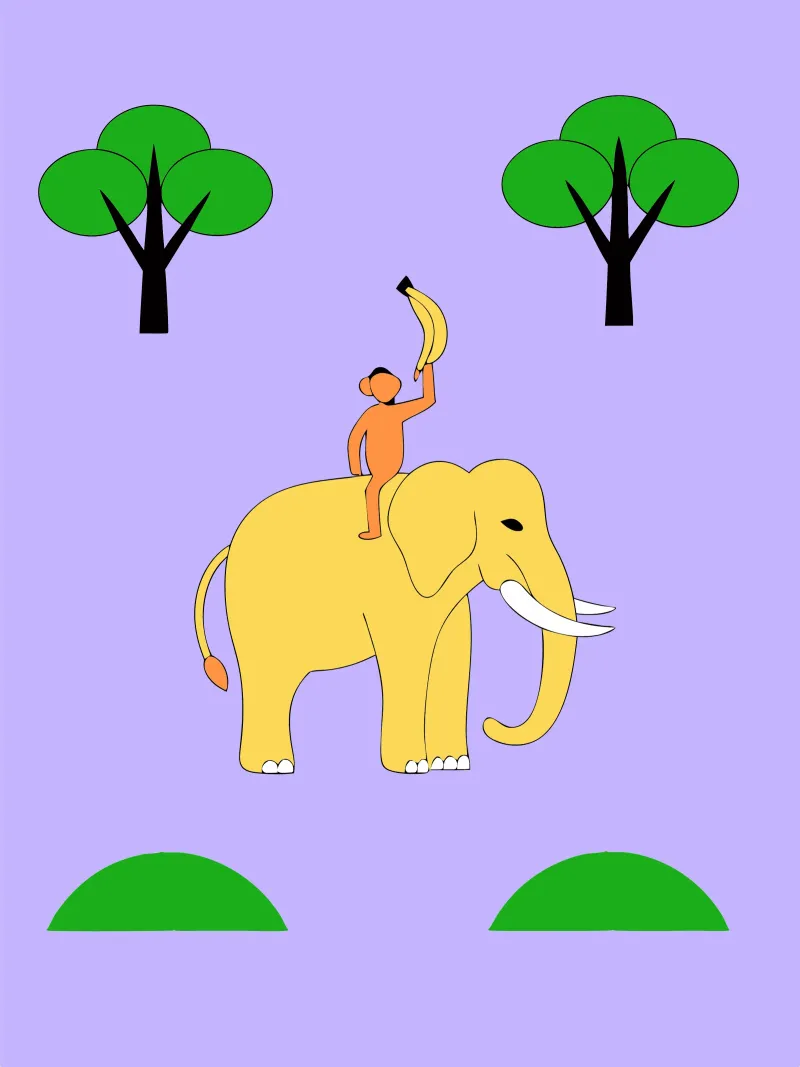 Elefante e scimmia poster con telaio in legno da OUR SHOP