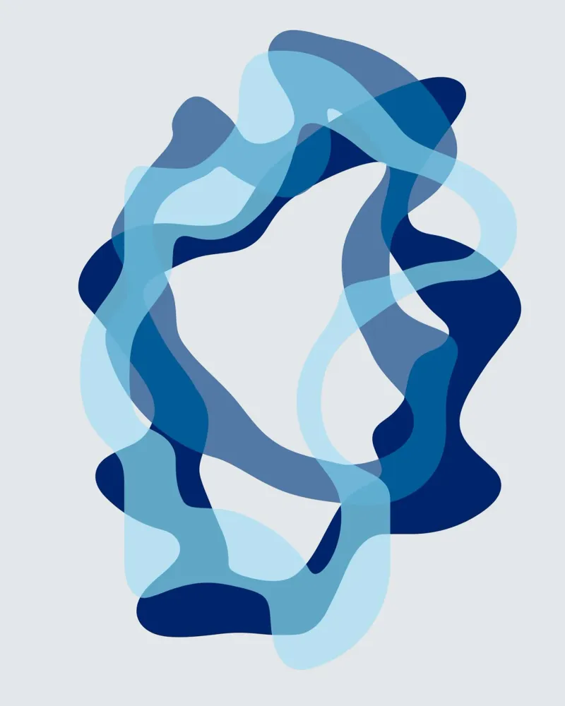 Lumnious Blue Muted Shapes canvas by Sannel Larson