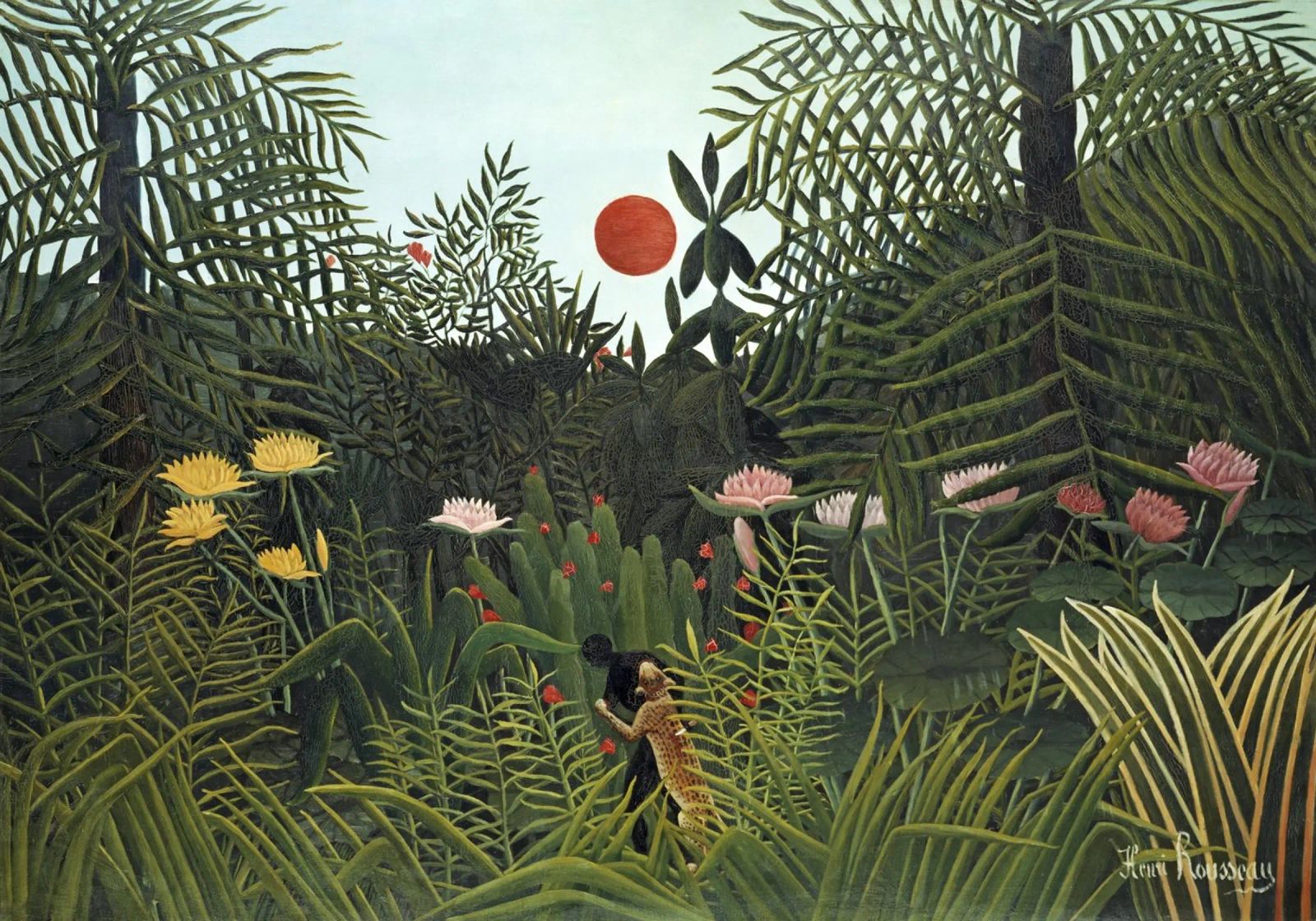 Foresta vergine con tramonto di Henri Rousseau (1910) poster da Art History