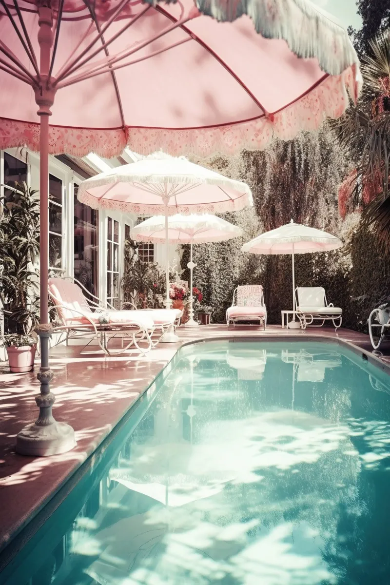 Nostalgic Summer Swimming Pool Art Pink pellicola backlit da GraceDigitalArtCo
