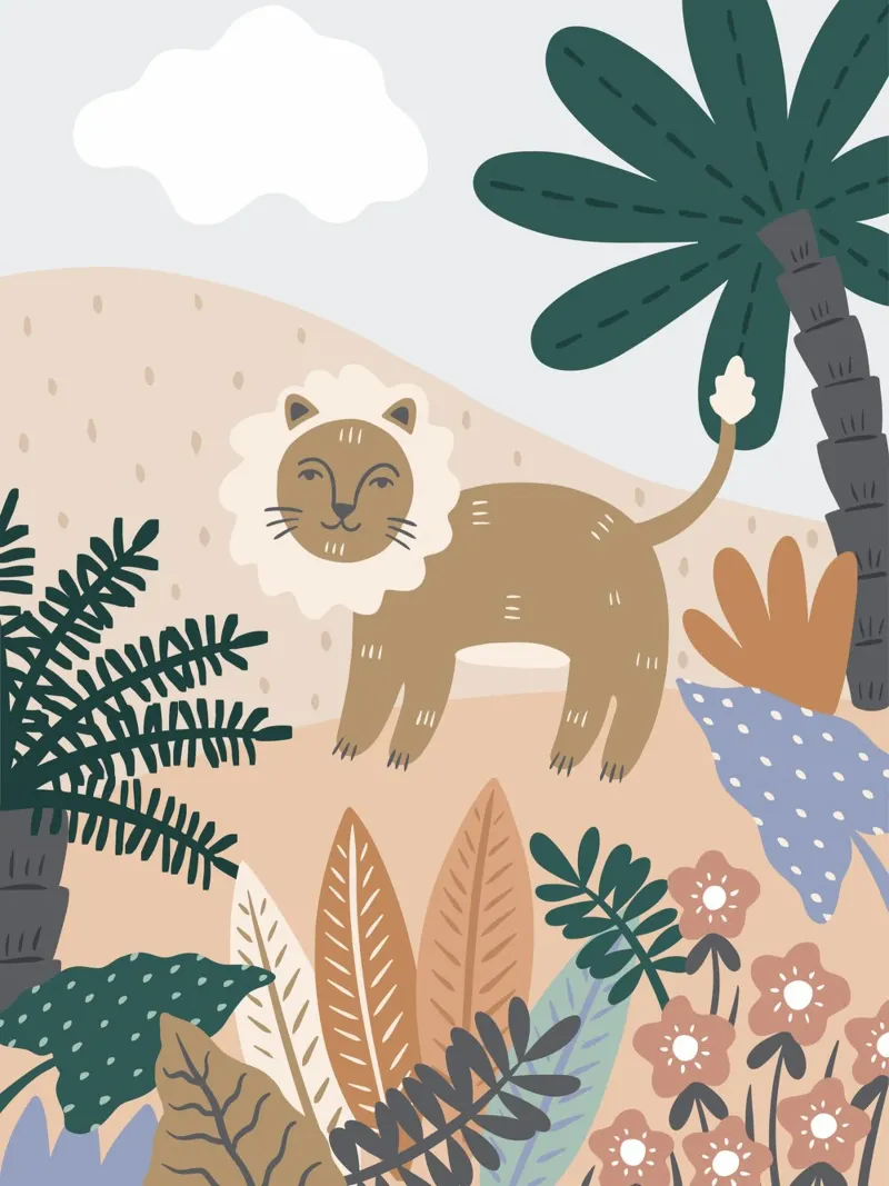 Murale Jungle Lion Boho, poster per bambini, camera dei bambini alluminio dibond da Edina Varga Prints
