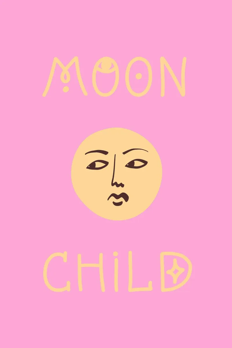 Moon Child Pink and Yellow Illustration poster con telaio in alluminio da GraceDigitalArtCo