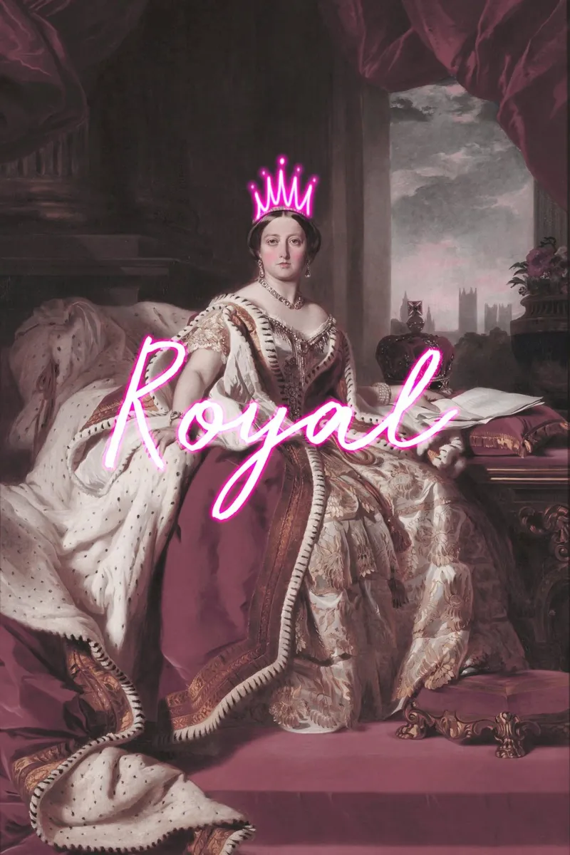 Queen Victoria Neon Crown and Text poster con telaio in alluminio da GraceDigitalArtCo