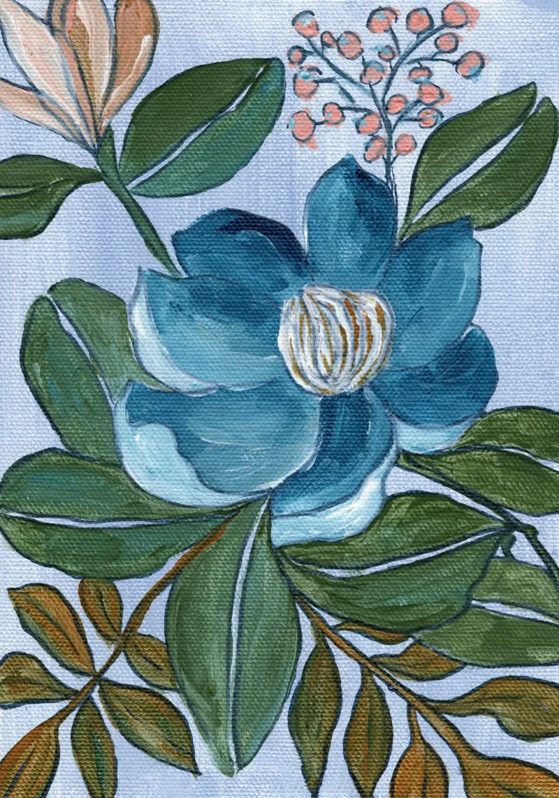 Fiore blu poster con telaio in alluminio da Nikita Jariwala