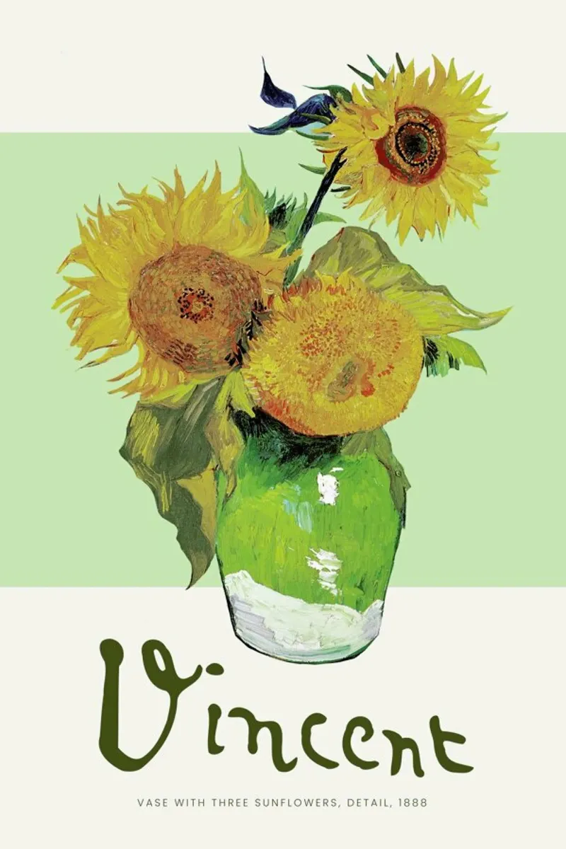 Signed, Vincent – Vase with Three Sunflowers Hahnemühle von Vintage by JUNIQE