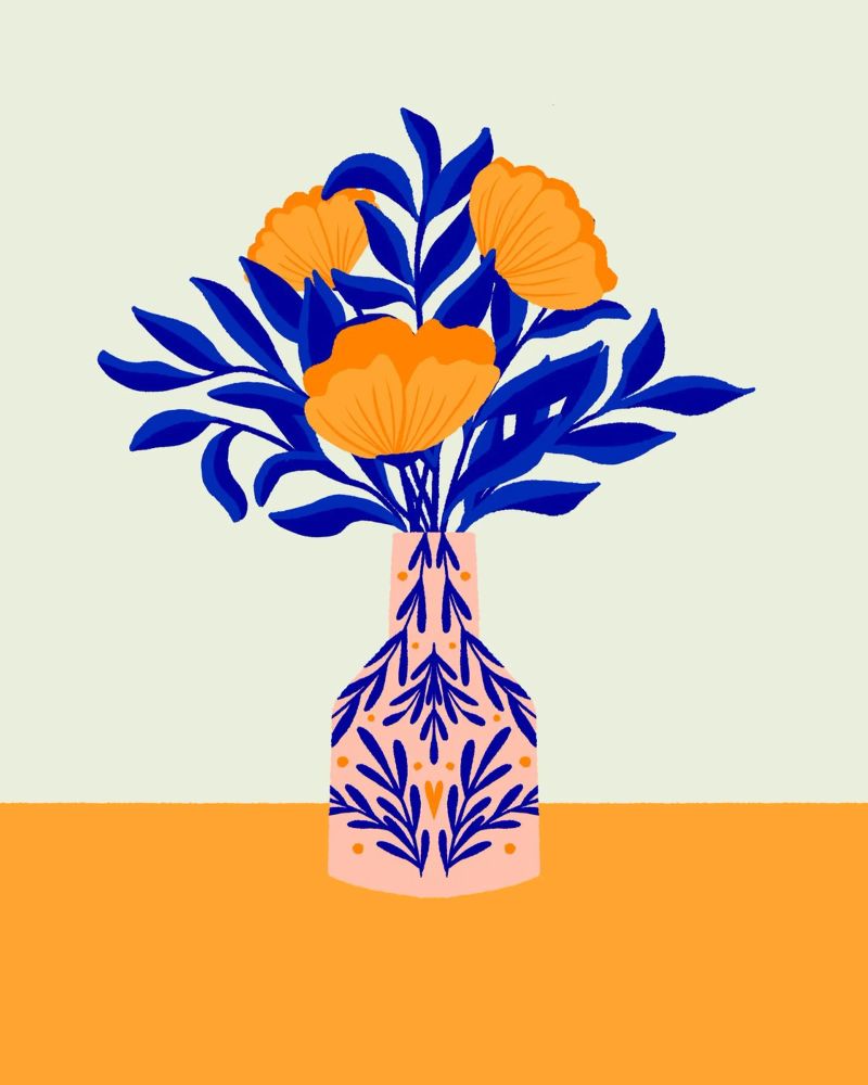 Orangefarbene Mohnblumen in einer Vase Poster von Angela Minca