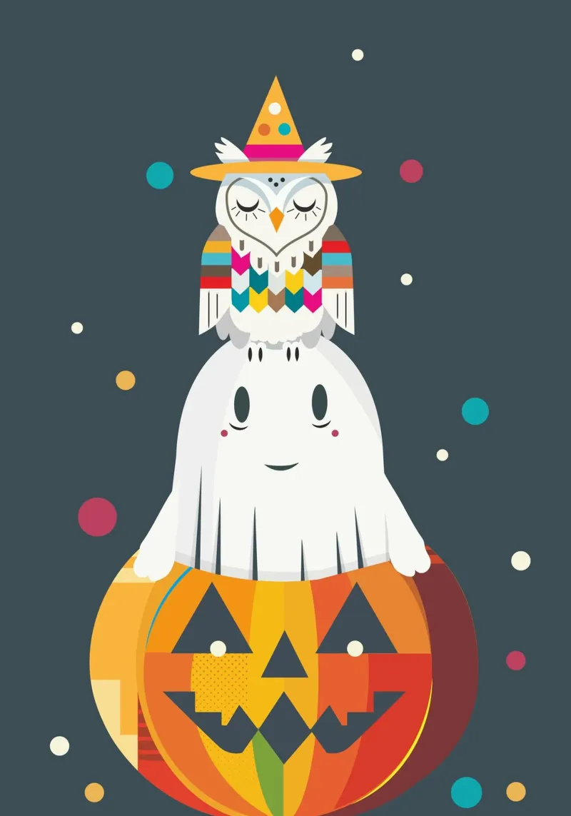 Fun Halloween stack with owl, ghost and pumpkin canvas with Floater frame by namosh