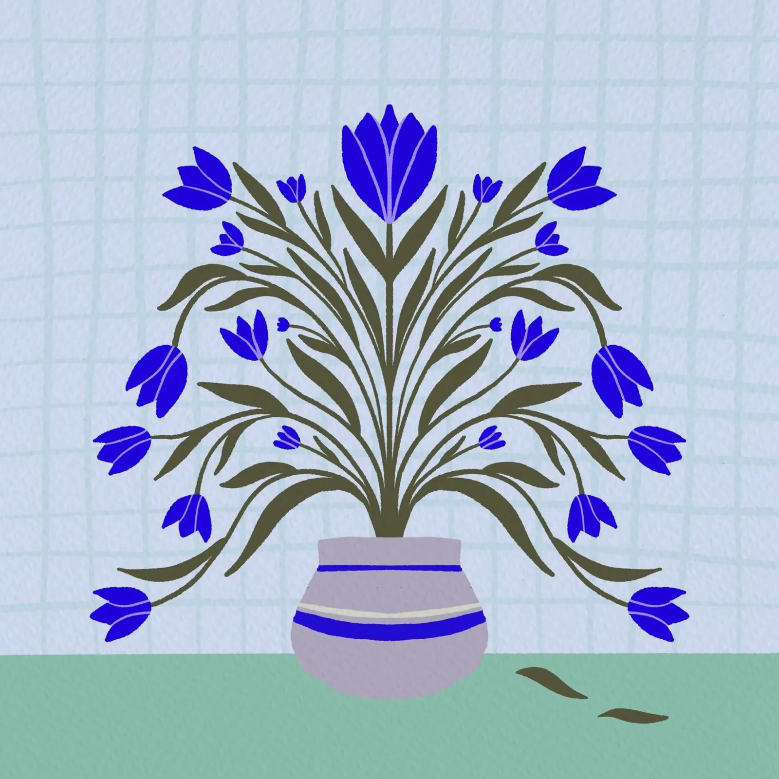 Tulipes dans un vase - bleu et vert hahnemühle de Angela Minca