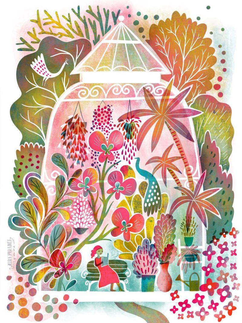 Lecture dans une serre tropicale poster de MiraParadies