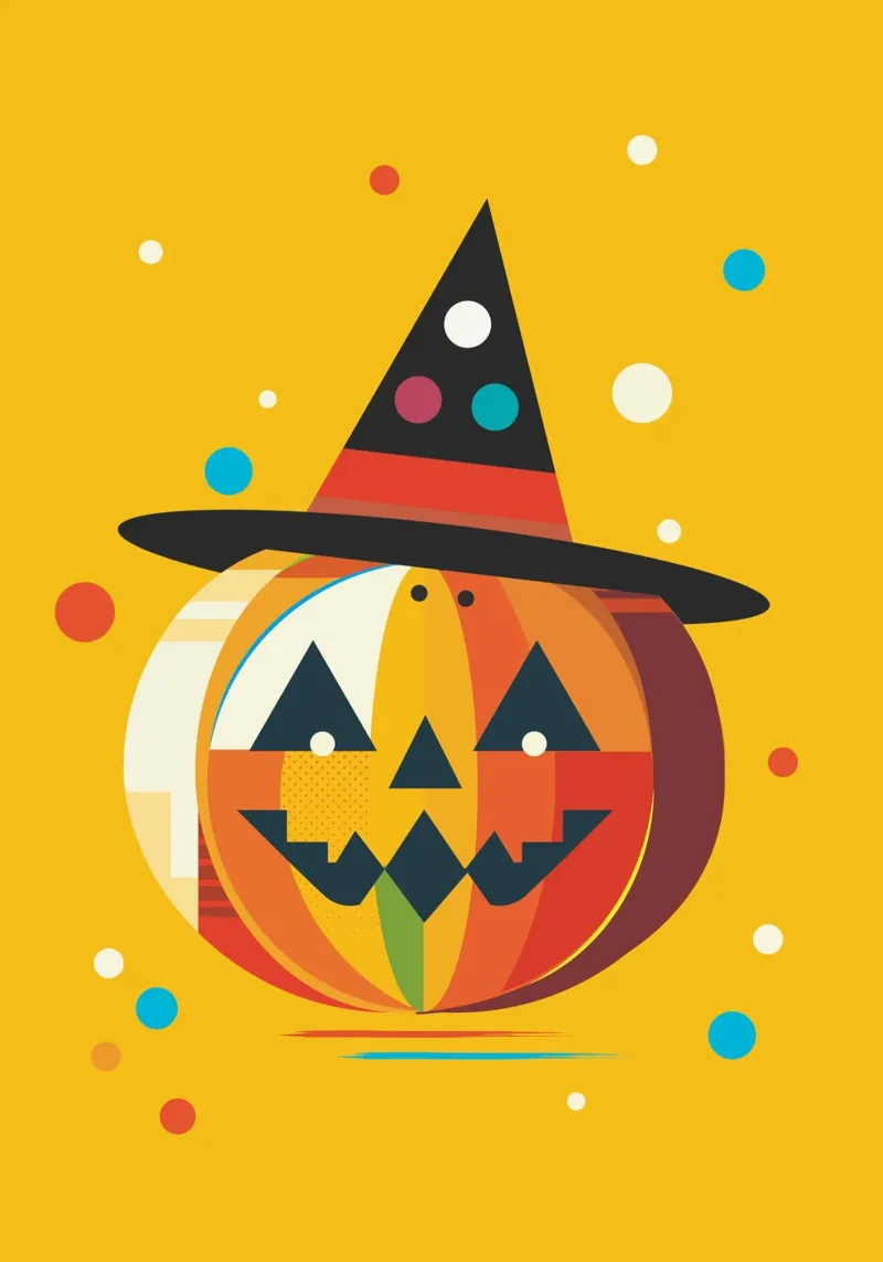 Zucca di Halloween colorata con cappello da strega - Motivo di allegria poster con telaio in plastica da namosh