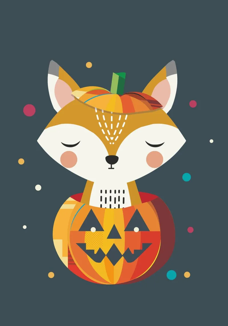 Volpe addormentata in una zucca di Halloween - motivo carino alluminio dibond da namosh