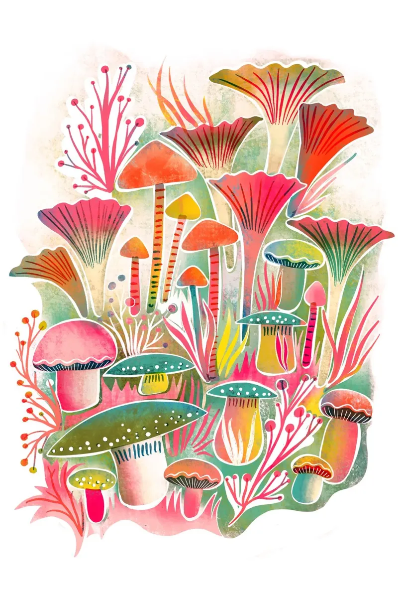 Funghi Forest Screenprint alluminio dibond da MiraParadies