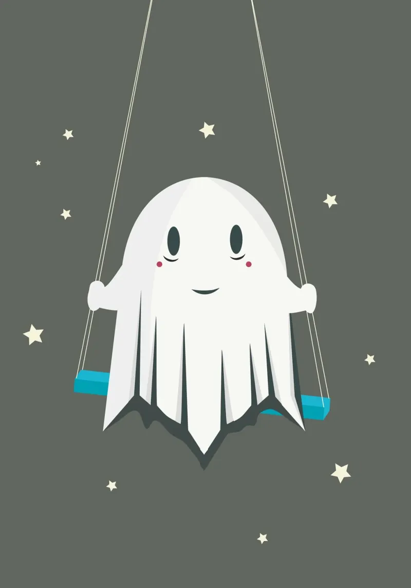 Smiling ghost on the swing - Playful Halloween hahnemühle by namosh