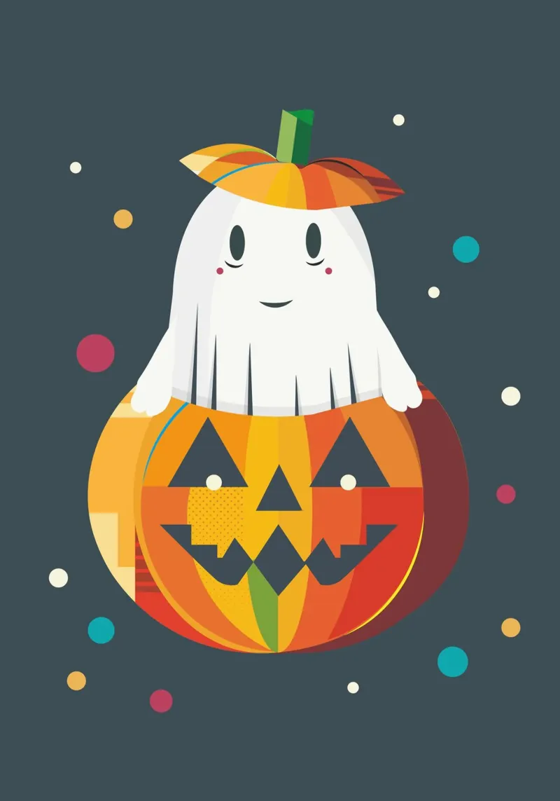 Allegro fantasma di Halloween in una zucca - motivo autunnale colorato pellicola backlit da namosh