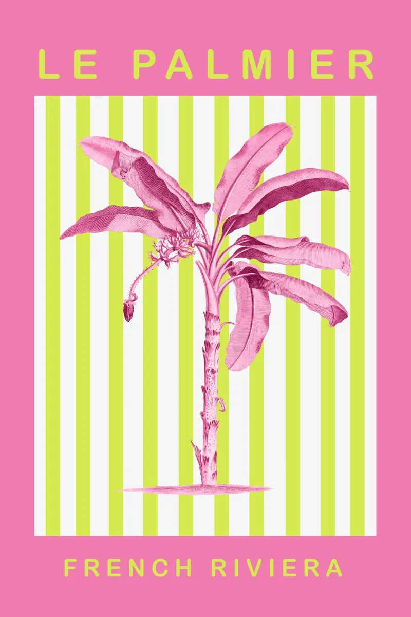 Neon Green and Pink Palm Tree Maximalist Art poster con telaio in legno da GraceDigitalArtCo
