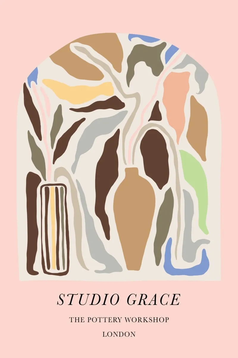 Pink Brown Pottery Exhibition Style Art poster con telaio in plastica da GraceDigitalArtCo