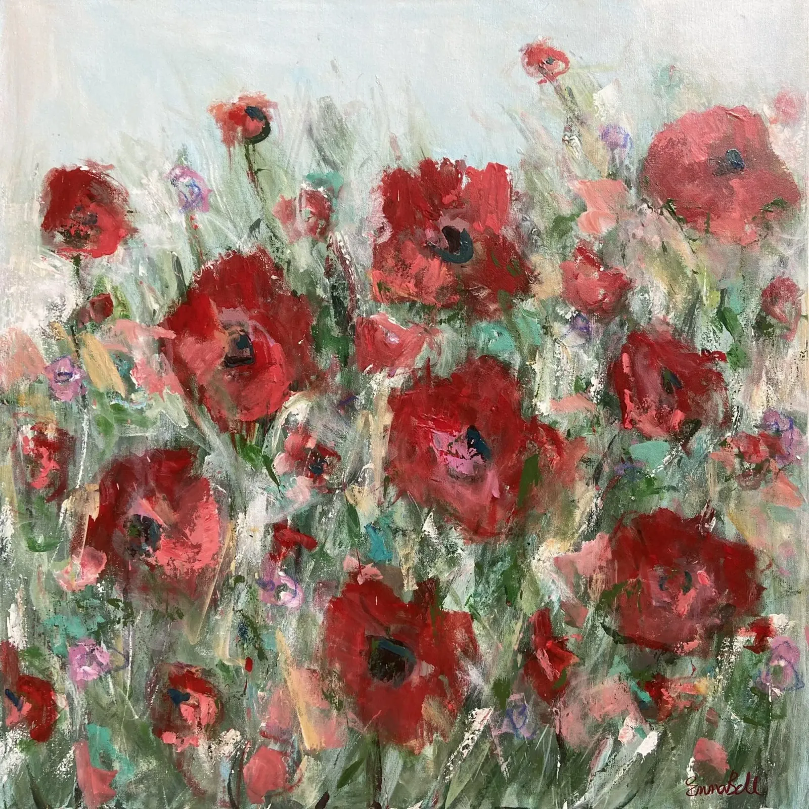 Vivid Red Poppies canvas with Floater frame by Emma Bell