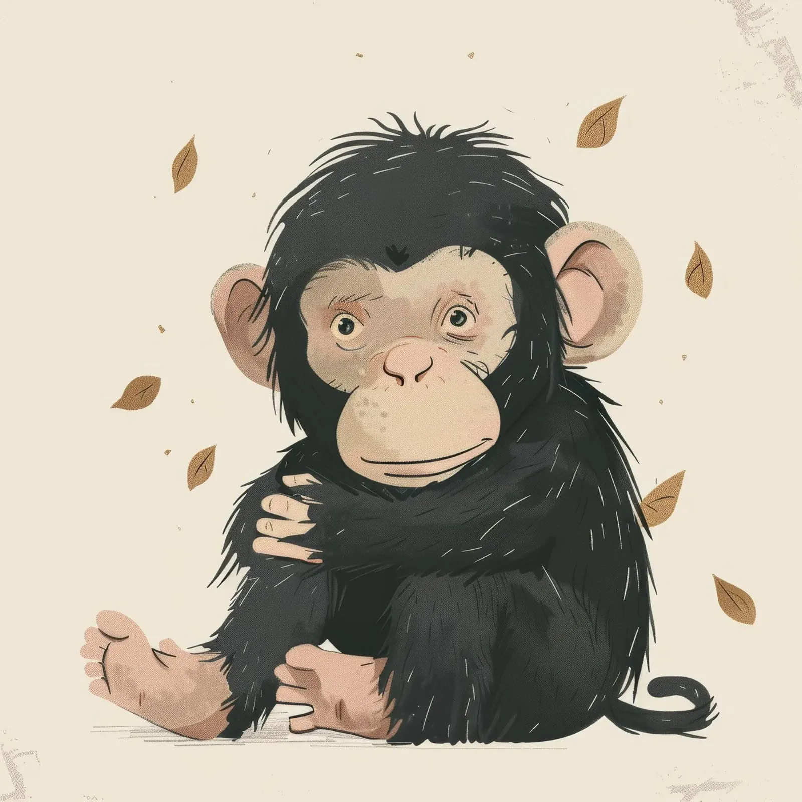 Thoughtful Little Chimp in Autumn Breeze hahnemühle by DesignDoodle