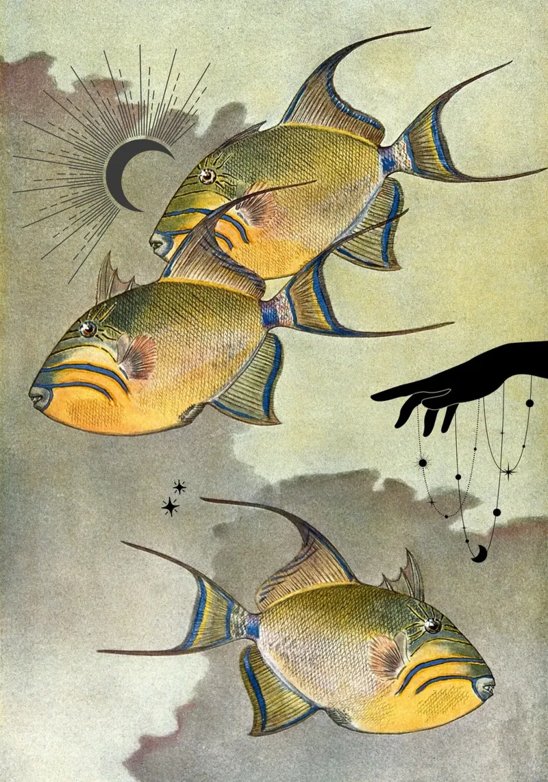 Poisson tigre et talisman - Press Play Art Print Collage poster avec cadre en plastique de Press Play Art Prints