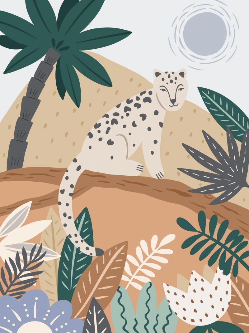 Jungle Leopard Boho Wandbild, Poster für Kinder Poster von Edina Varga Prints