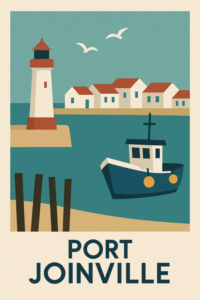 Port Joinville - L'anima marittima dell'Ile d'Yeu illustrata poster con telaio in alluminio da JETLAG | affiches voyage