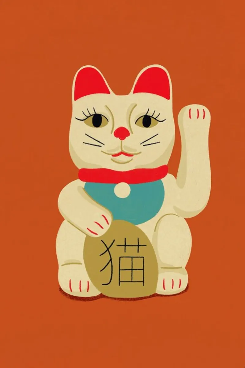 Maneki Neko Cat On Orange carta hahnemühle da Be Mart