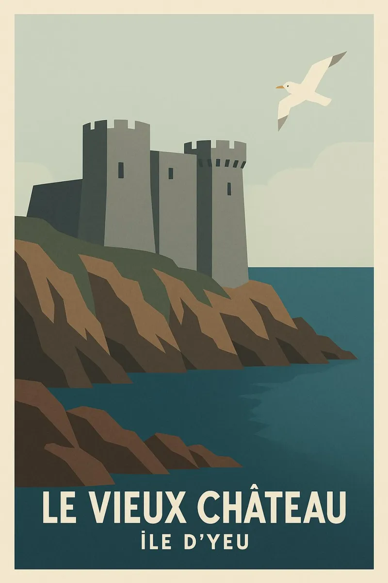 Le Vieux Château – Mystère et puissance sur l’Île d’Yeu poster avec cadre en bois de JETLAG | affiches voyage