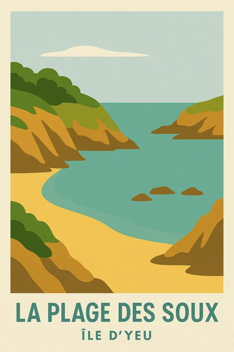 La Plage des Soux - Isola di Yeu poster con telaio in legno da JETLAG | affiches voyage