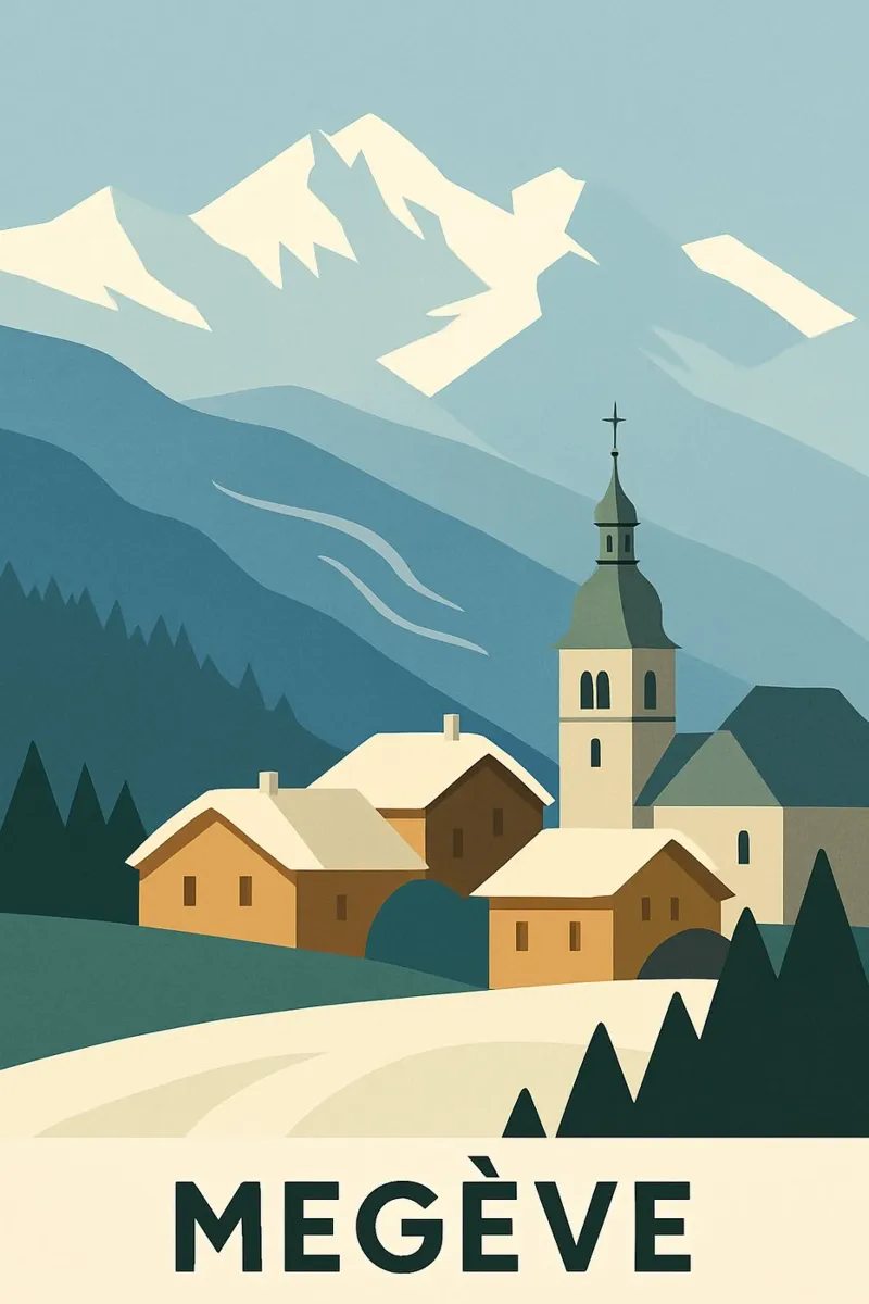 Megève - Eleganza invernale e morbidezza alpina pellicola backlit da JETLAG | affiches voyage