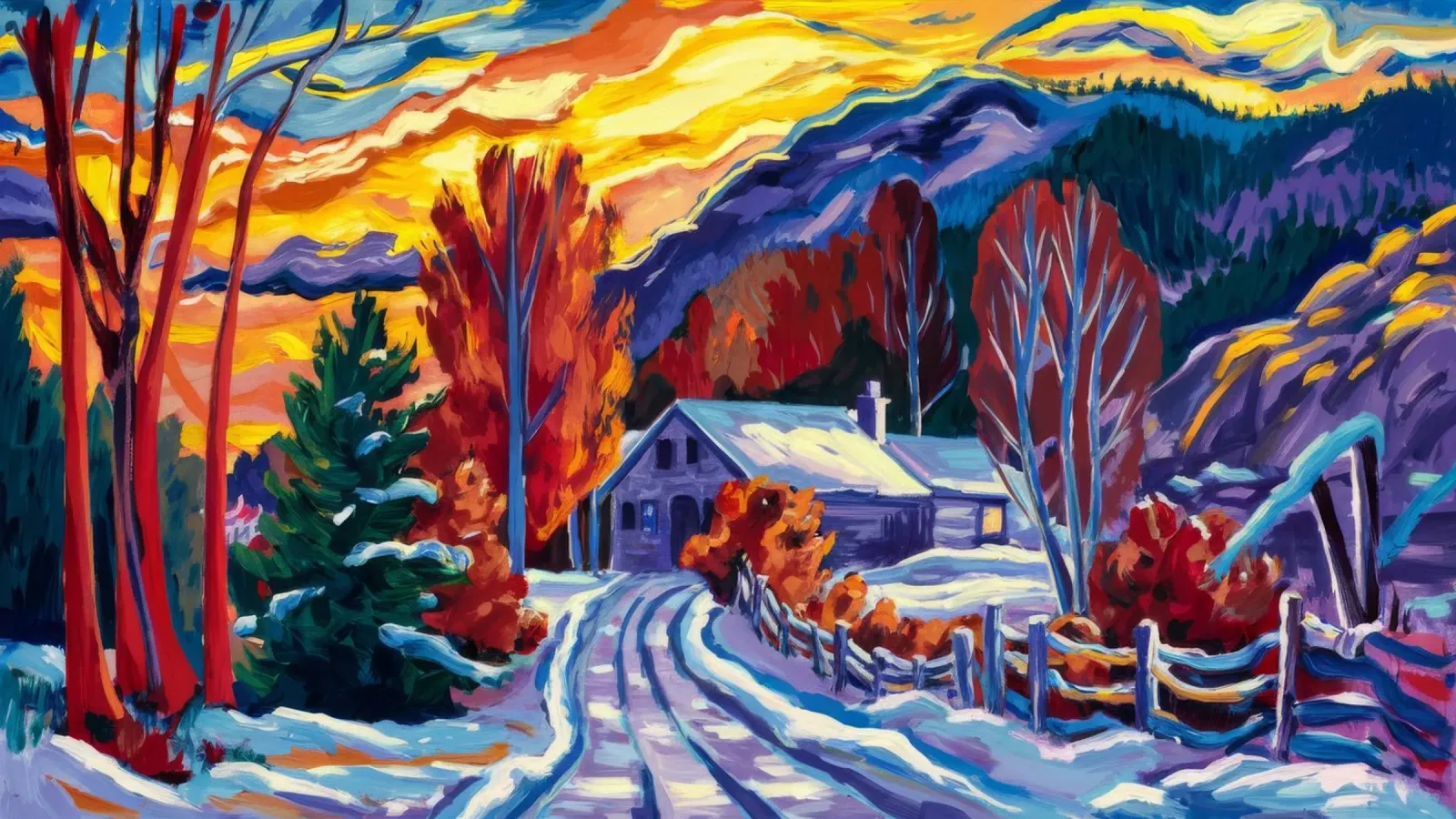 Passaggio al tramonto innevato poster da Lush Essence