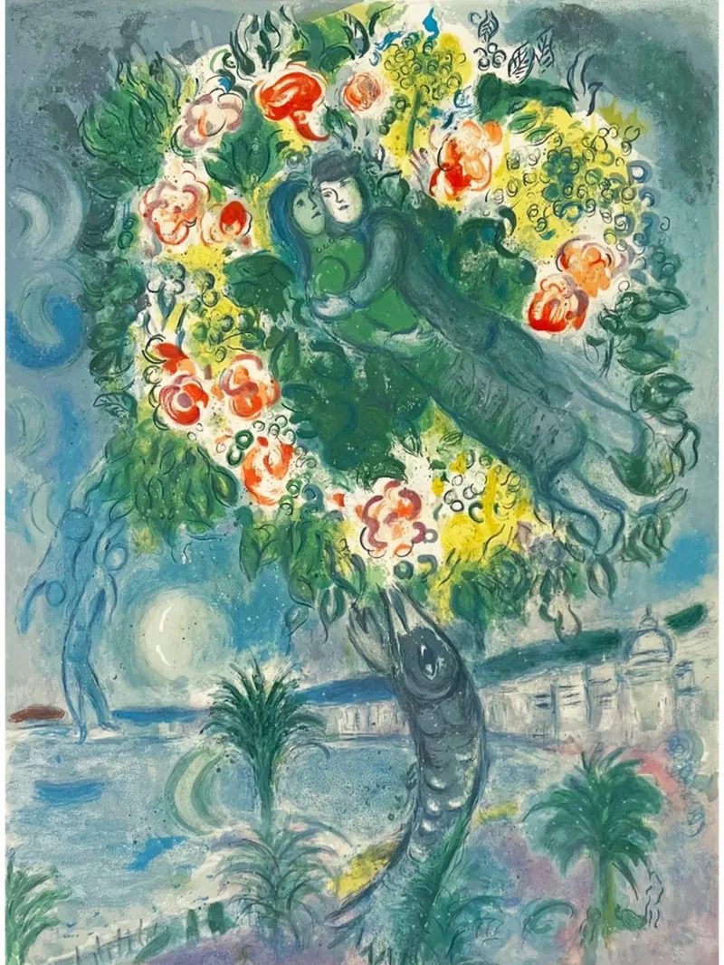 Charles Sorlier dopo Marc Chagall Coppia e pesce pellicola backlit da Cindy Cronin
