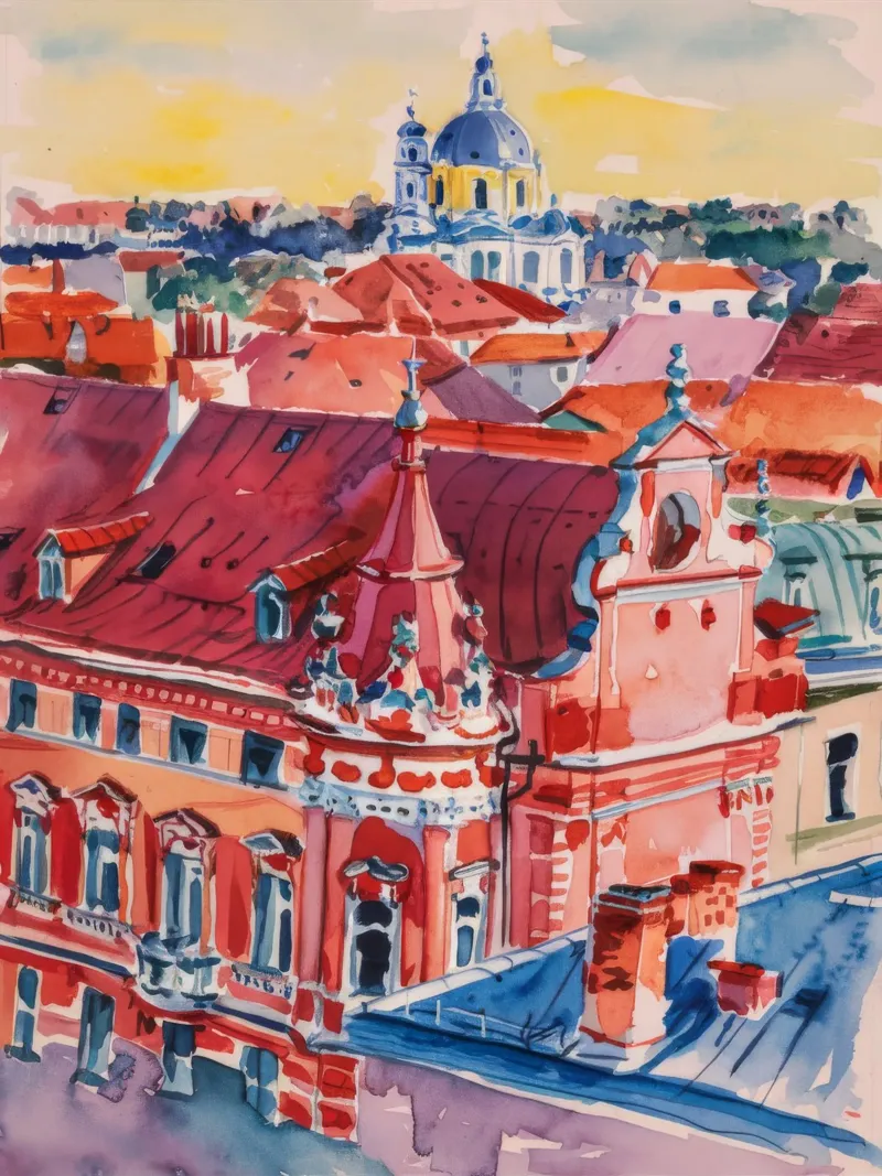 Stralend stadslandschap op het dak canvas met Baklijst van Lush Essence
