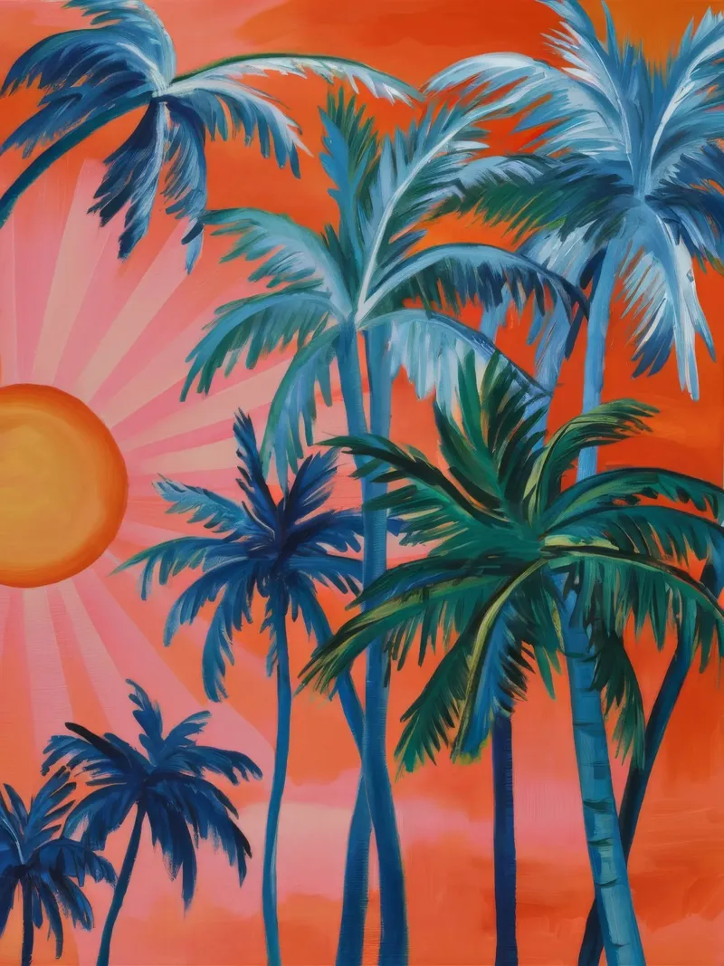 Sunset Palm Silhouette hahnemühle by Vivid Reverie