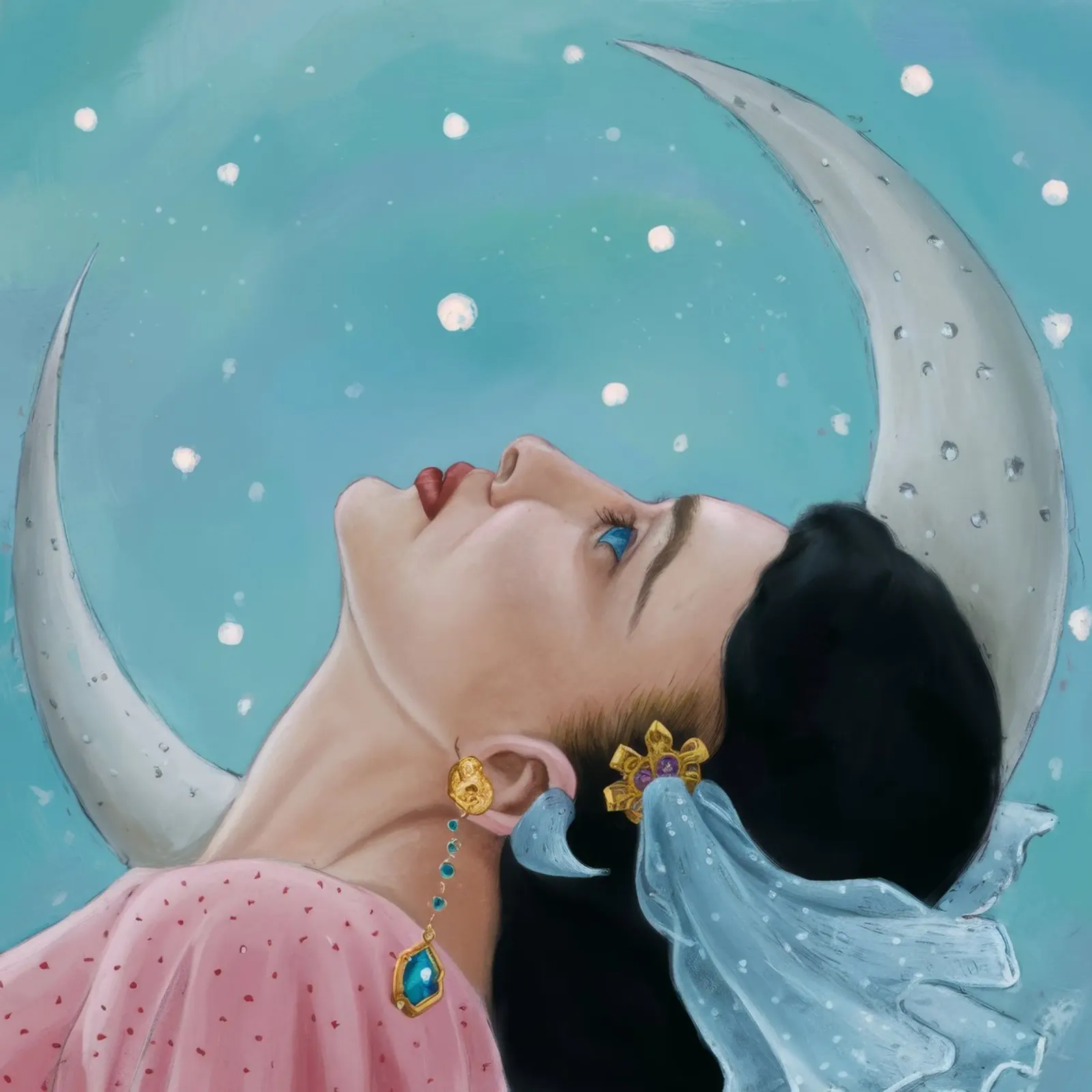 Adorazione dello sguardo lunare poster con telaio in legno da Vivid Reverie