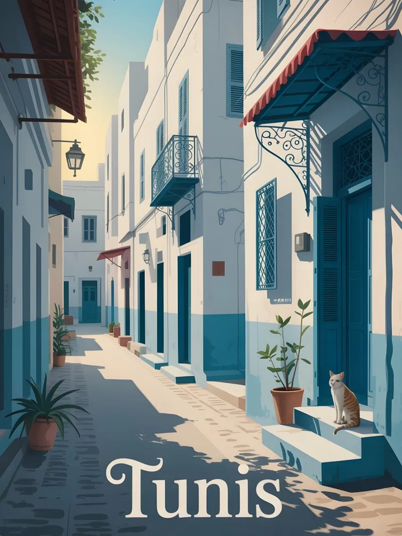 Poster di viaggio vintage di Tunisi poster con telaio in alluminio da Vintage Travel Art