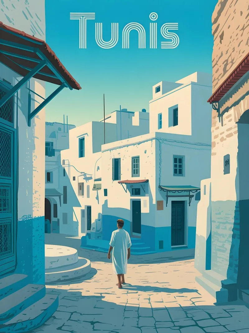 Poster di viaggio vintage di Tunisi poster con telaio in legno da Vintage Travel Art