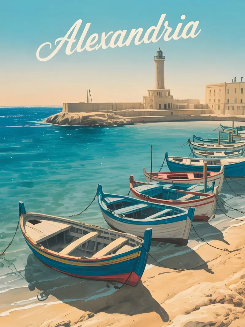Poster di viaggio d'epoca di Alessandria poster con telaio in legno da Vintage Travel Art