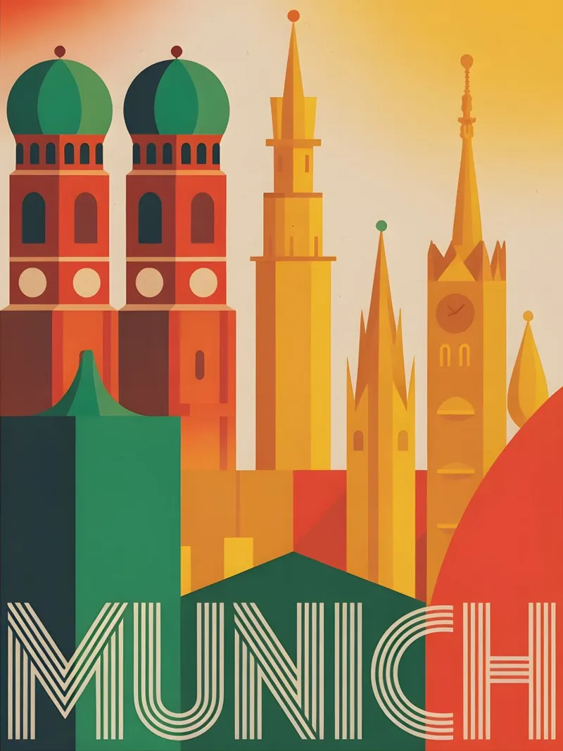 Poster di viaggio vintage di Monaco di Baviera pellicola backlit da Vintage Travel Art