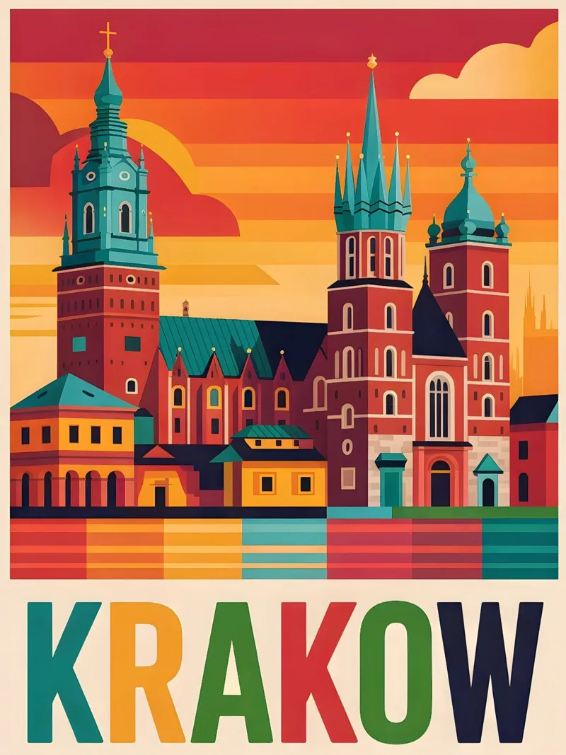 Poster di viaggio vintage di Cracovia poster con telaio in legno da Vintage Travel Art